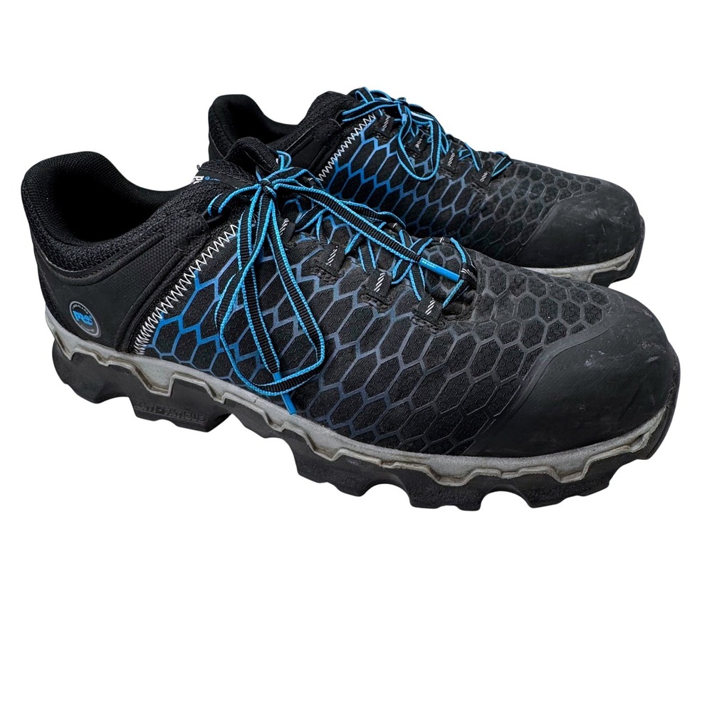 Timberland PRO Powertrain Sport Mens 14 Black Blue Alloy Toe Safety Work Shoes